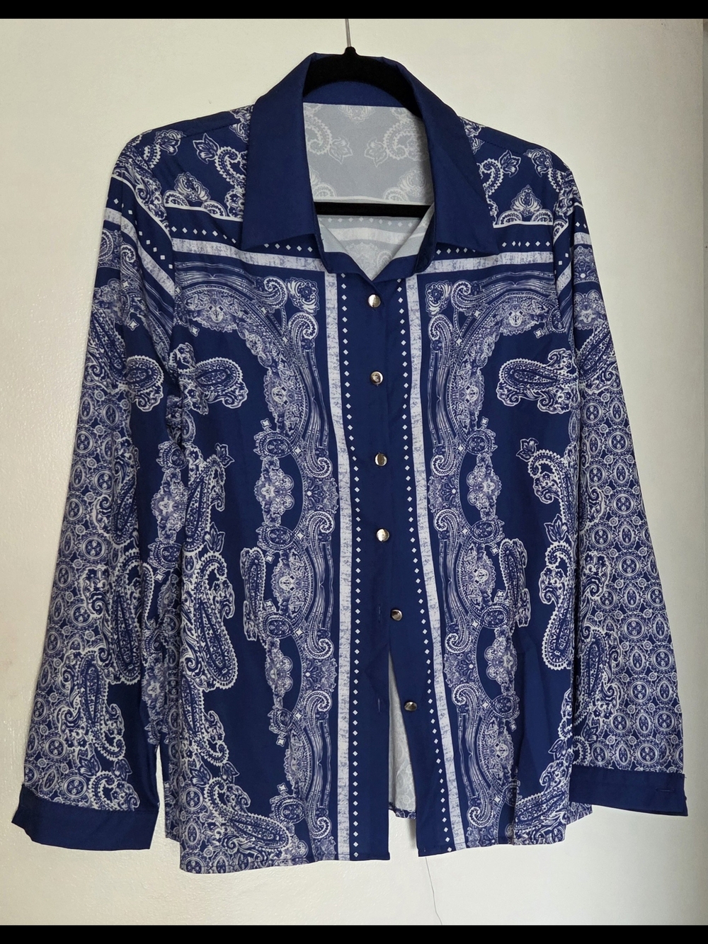 Blue Paisley Button-Up Blouse